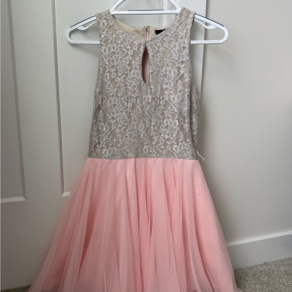 Macy's Pink and Gray Lace Formal Dress